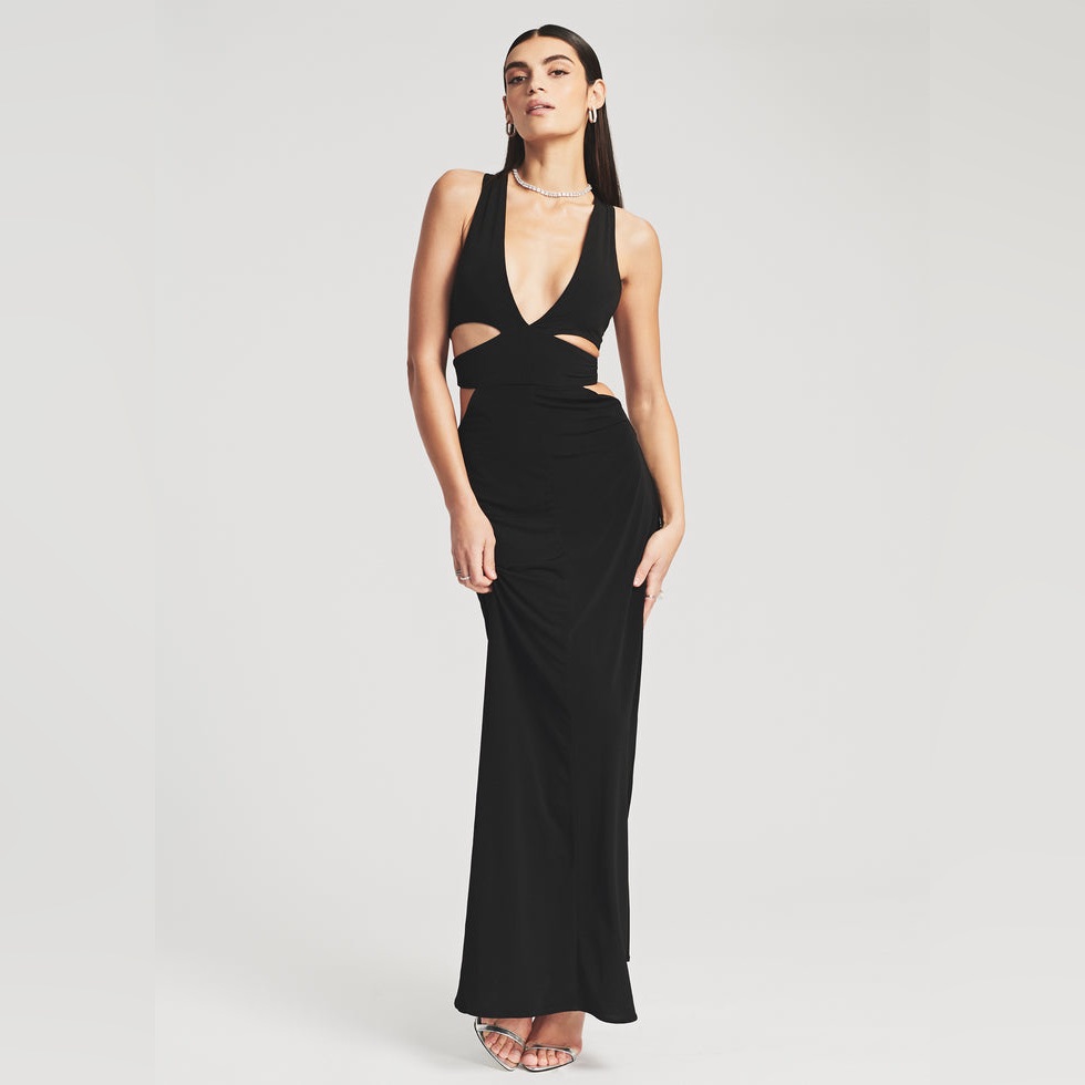 $475 Nwt Retrofete Chrissy Long Black Jersey Cut Out Maxi Dress Gown Size M